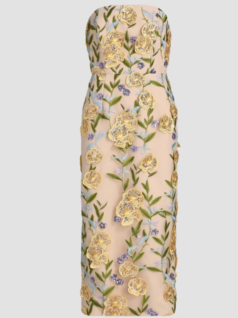 Milly Kait Embroidered Sequined Strapless Midi-Dress